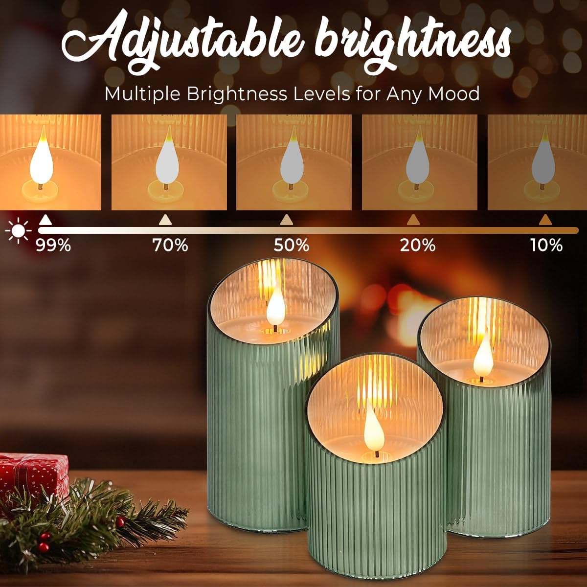 Rechargeable Flameless Candle, Flickering LED Pillar Glass Fake Candle with Remote and Timer, Built-in Battery Real Wax Electronic Candle for Room Decoration, Set of 3