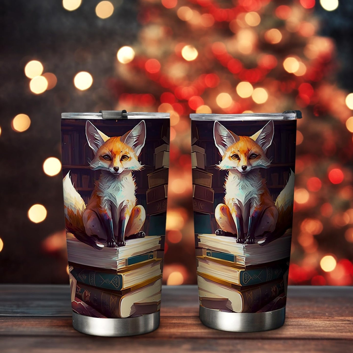 20oz Book Fox Tumbler, Librarian, Reading Gifts for Fox Lovers, Anniversary, Birthday Gifts, Coffee Tumbler for Women, Stainless Steel Double Wall Vacuum Insulated Coffee Mug, Travel Cup with Lid