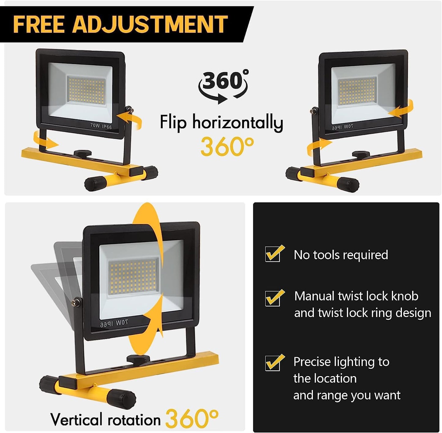 22000 Lumen Work Lights with Stand, 3 Head Portable LED Work Light, with Adjustable&Foldable Tripod Stand, IP66 Waterproof Lamp for Outdoor Indoor Job Site Workshop Garage Construction Site Lighting