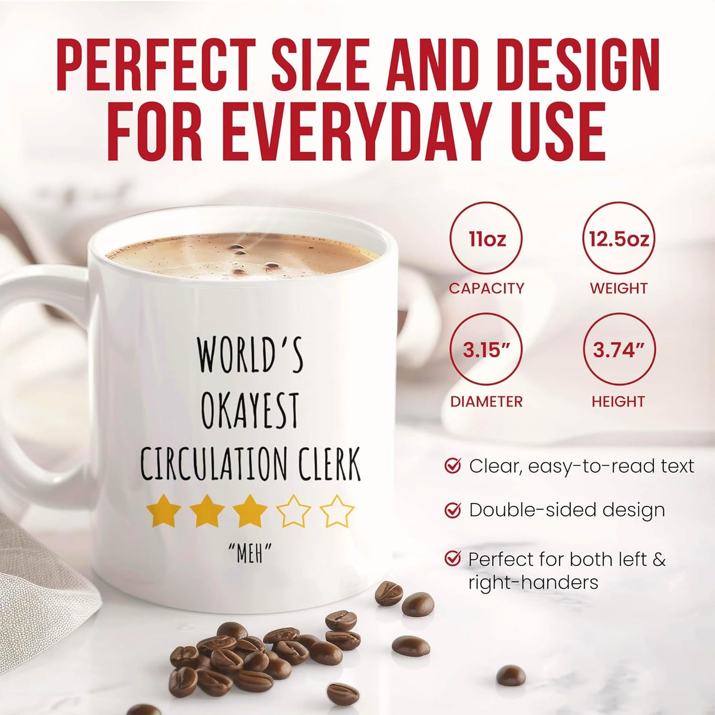 Okayest Circulation Clerk Mug - Library Coffee Cup - Book Lover Funny Gift From - Reading Enthusiast Tea Mugs - Assistant Cups - 11 Oz Ceramic Gifts For Bookworms, Birthday, Him, Her, Christmas