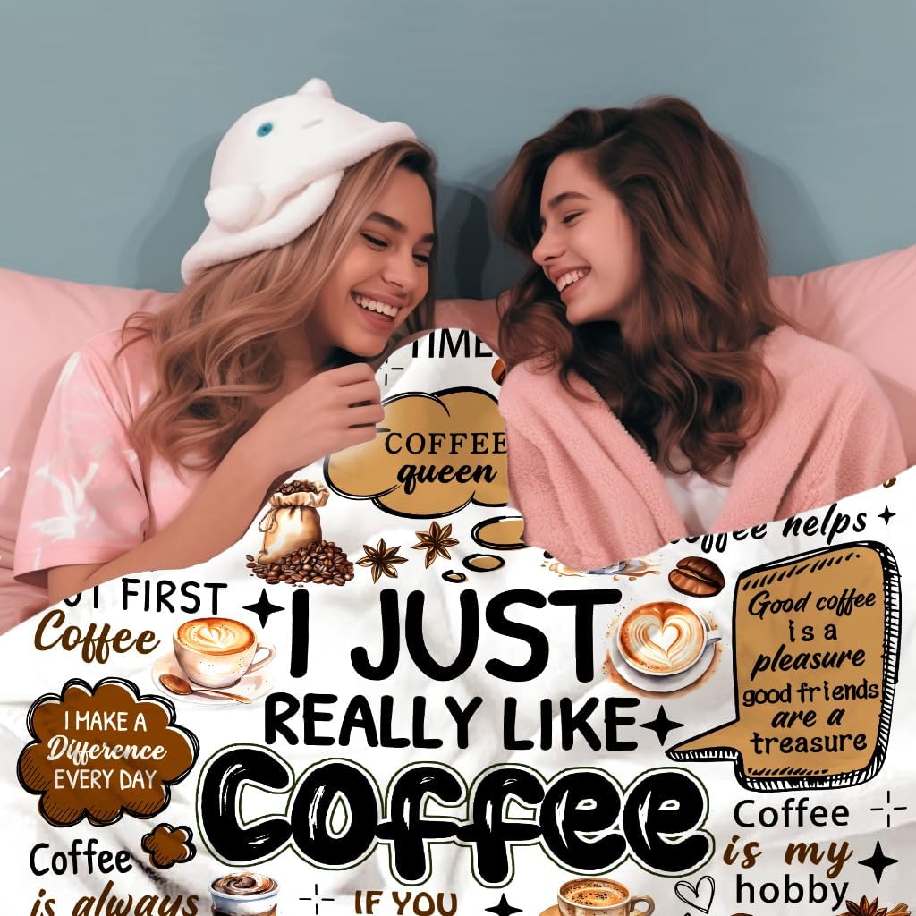 Coffee Blanket Cafe Gift for Girls Women,Coffee Cup Beans Throw Blankets,Funny Gift for Lovers 60"x50"