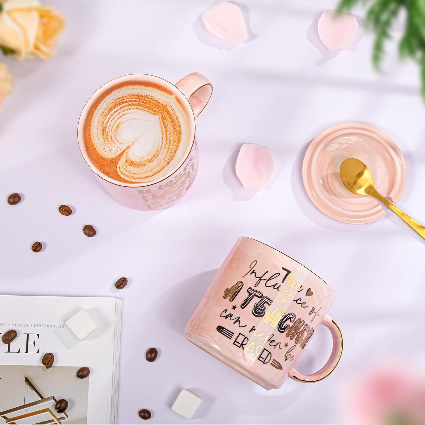 Teacher Appreciation Gifts for Women, Teacher Birthday, Retirement, Back to School, Graduation, End of Year Gifts - The Influence of A Teacher Can Never Be Erased, 14oz Gold Pattern Marble Mug