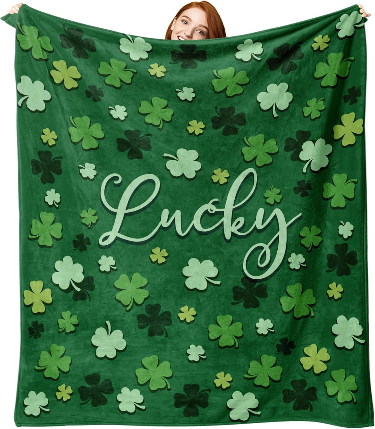 St Patricks Day Flannel Throw Blanket, Lucky Shamrock Clover Birthday Gifts for Kids Men Women, Irish Spring Soft Blankets for Bedding Sofa 50" x 60"