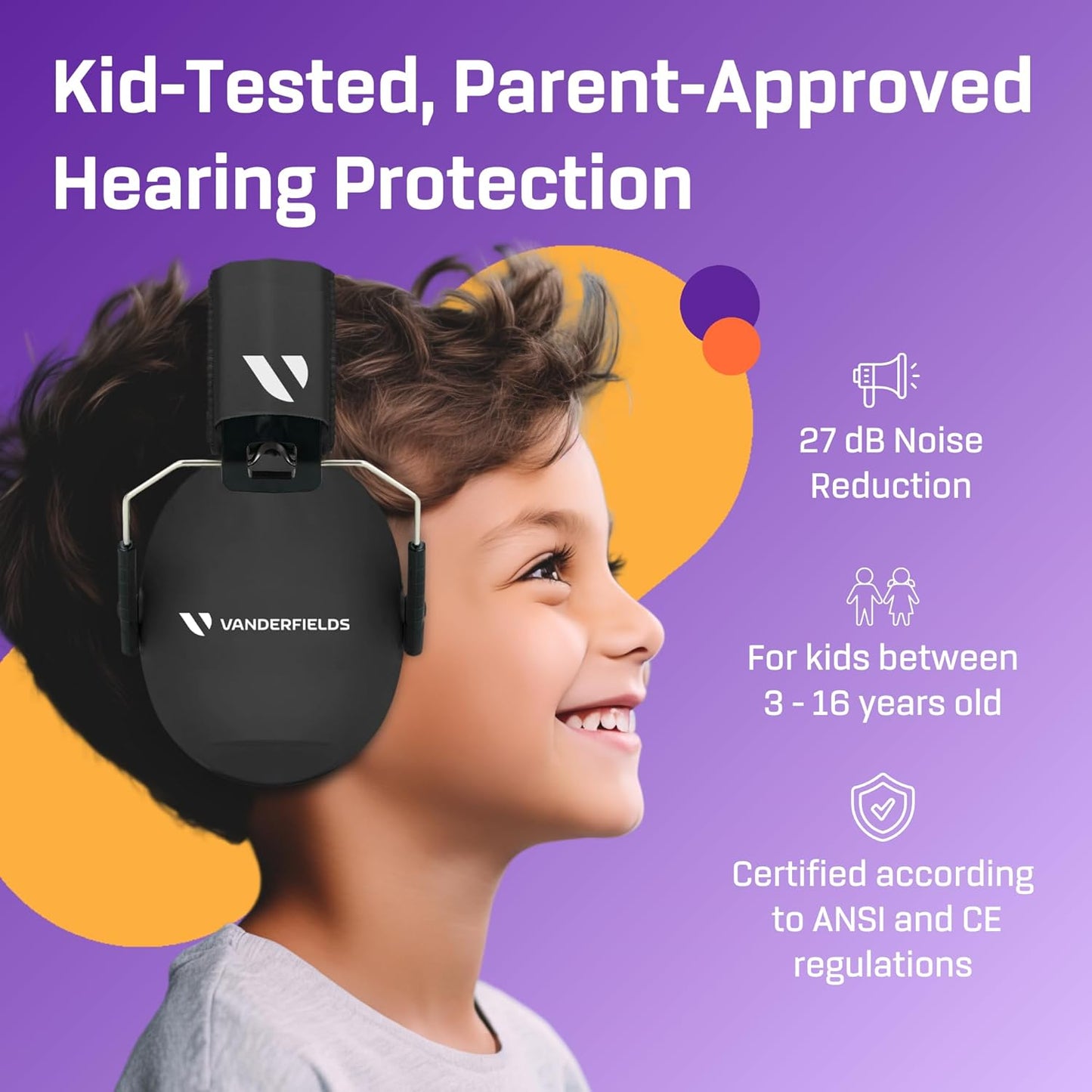 Vanderfields Hearing Protection Ear Muffs - Over 33 dB (2K Hz) Broad Noise Cancelling Sound Reduction Earmuffs for Kids 3-12