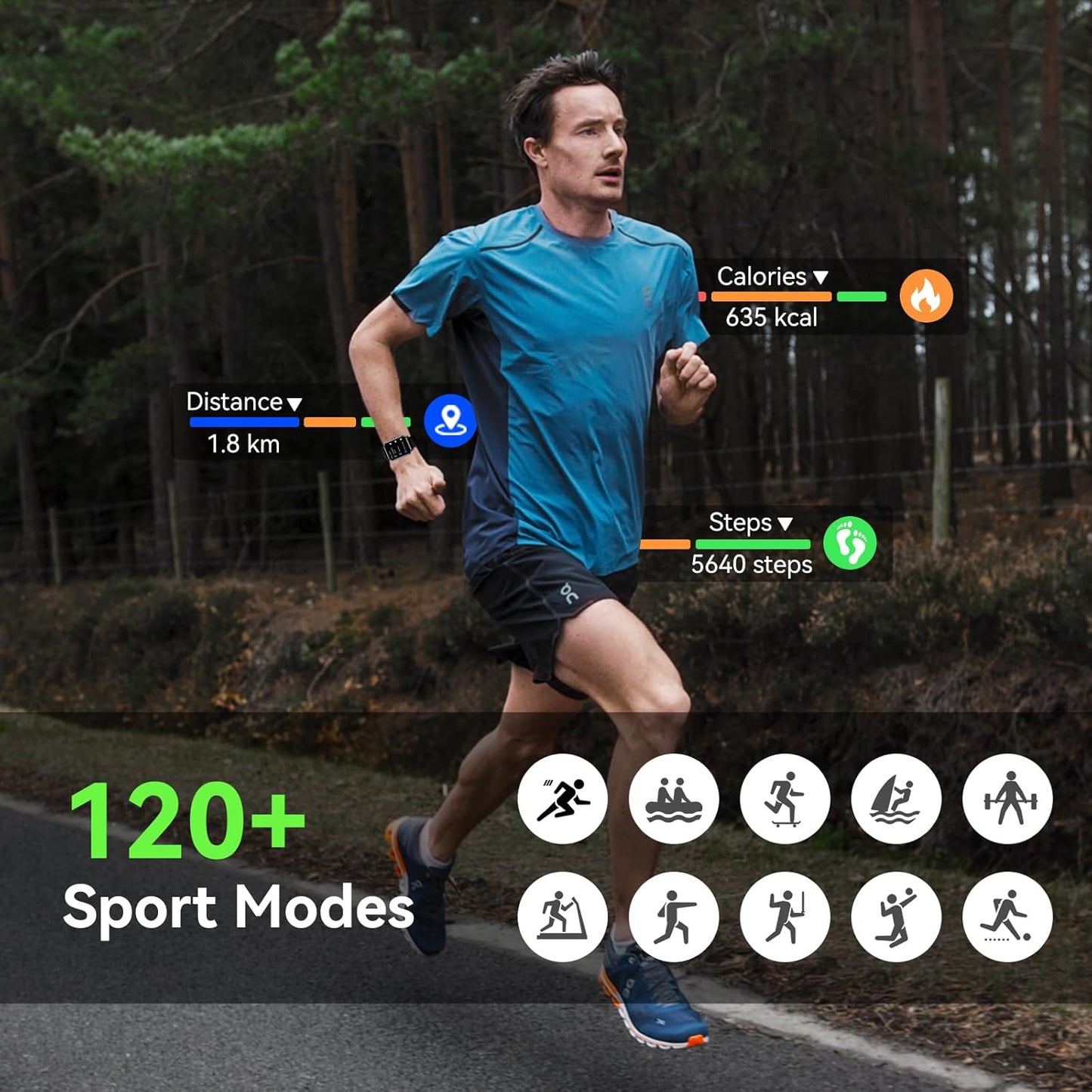 Smart Watch, 1.85" HD Fitness Tracker with Bluetooth Calls, 5 ATM Waterproof, 24/7 Heart Rate/Sleep Monitor, Pedometer, Calories, 130+ Sport Modes, Smartwatch for iOS Android (Black)