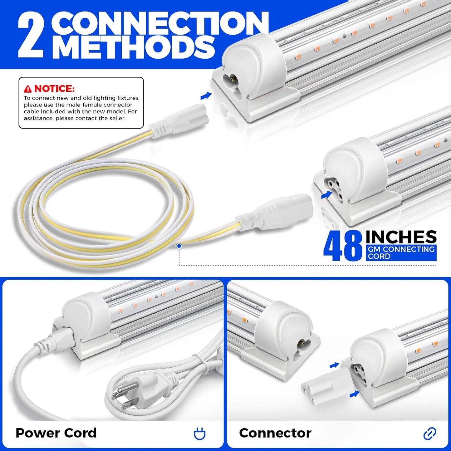 Barrina 2FT T8 Grow Light, 144W(6 x 24W), 800W Equivalent, Full Spectrum, Sunlight Plant Light, LED Grow Light Bulbs, for Indoor Plant Growing, with V-Shaped Reflector, Pinkish White, 6-Pack