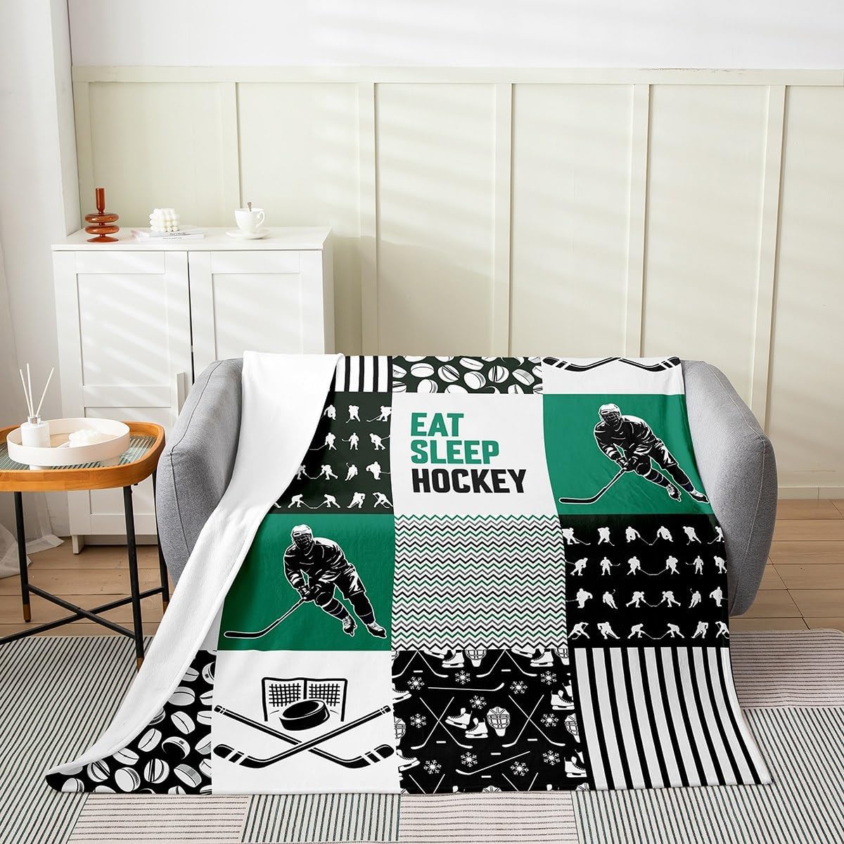 Erosebridal Ice Hockey Blanket for Kids Teens,Boys Hockey Throw Blanket Throw 50x60,Hockey Puck Fleece Blanket All Season,Winter Sports Ball Game Bed Blanket Home Room Decor