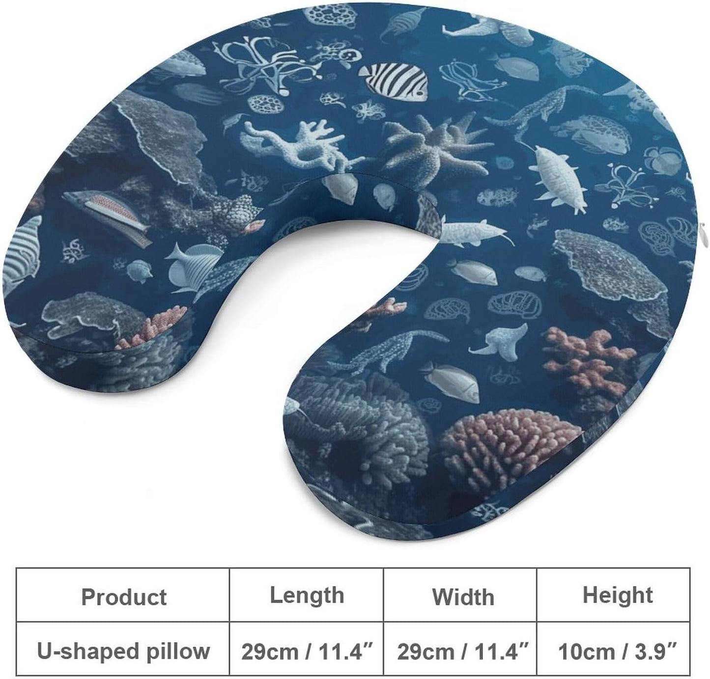 Underwater Marine Life Neck Pillow Memory Foam U Shaped Pillows Portable Pillows for Shoulder Travel Head Support Pillow with Concealed Zipper for Airplane Car Home Office