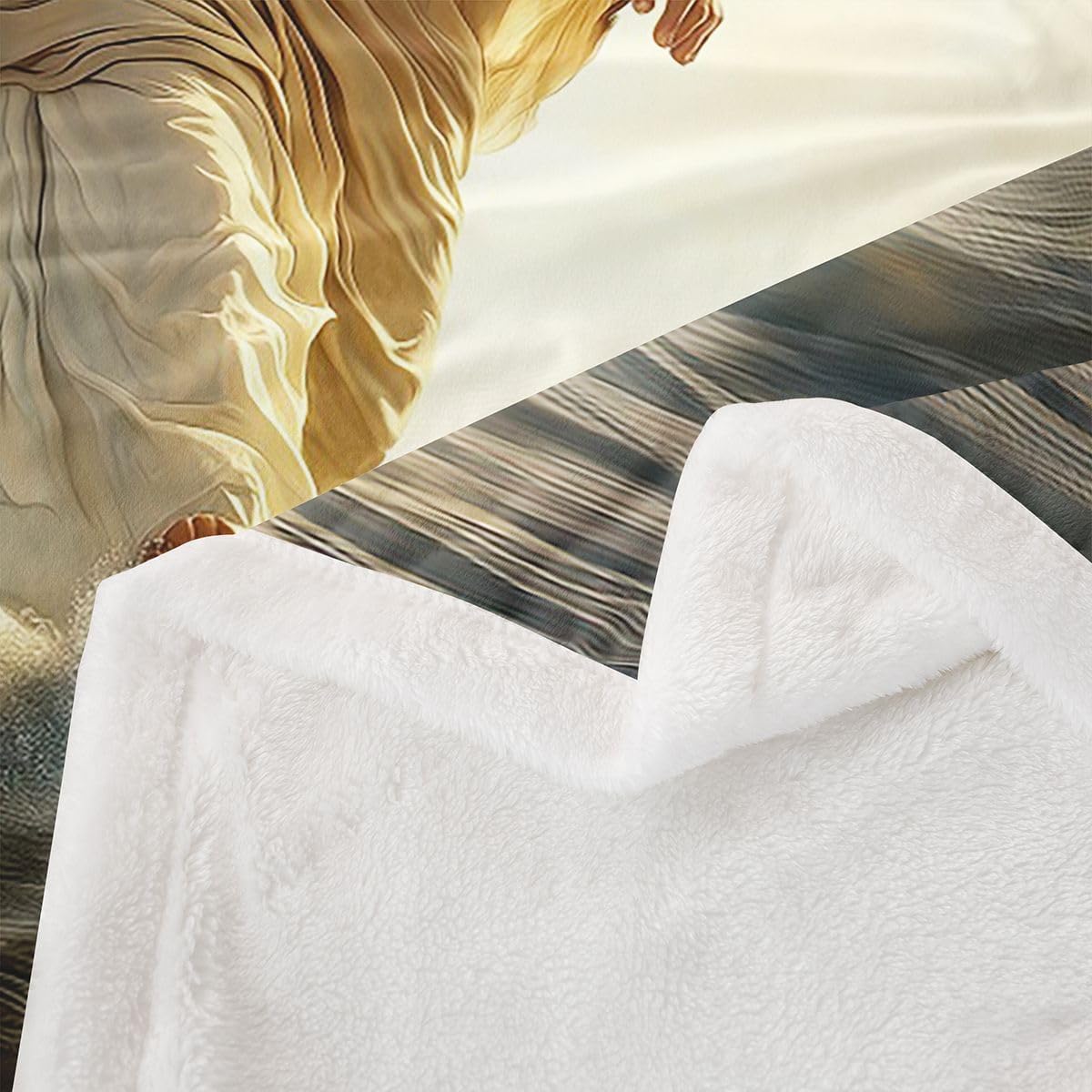 Manfei God Walking on Water Kids Throw Blanket,Western Faith Bible Verse Bed Blanket,Spiritual Modern Artwork Girls Boys Sofa Decor,Yellow Gray Fuzzy Blanket,40 x 50 Inches