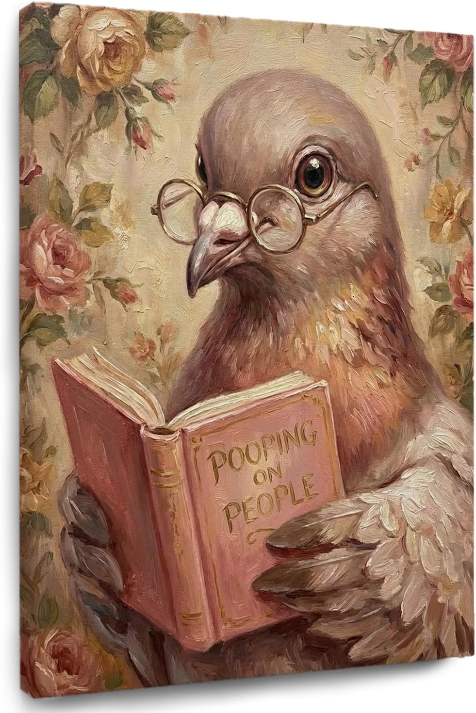 TAZSWDMM Pigeon Reading Book Framed Canvas Wall Art Posters, Book Lover Reader Gifts, Pooping on People Quirky Bird Wall Art Prints for Home Bathroom Reading Room Decor, 11x14 Inch