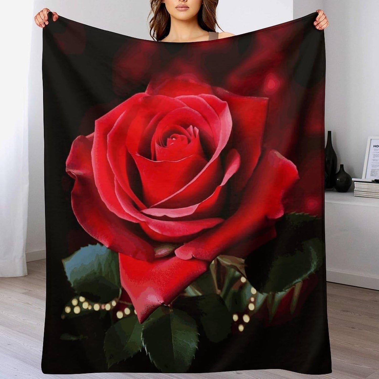 Rose Flower Blanket Super Soft Lightweight Throw Blanket Cute Cozy Warm Bed Blanket Decorative Fuzzy Blanket All-Season Home Decor Gift for Sofa Couch Living Room 50"*60"（130 * 150cm）