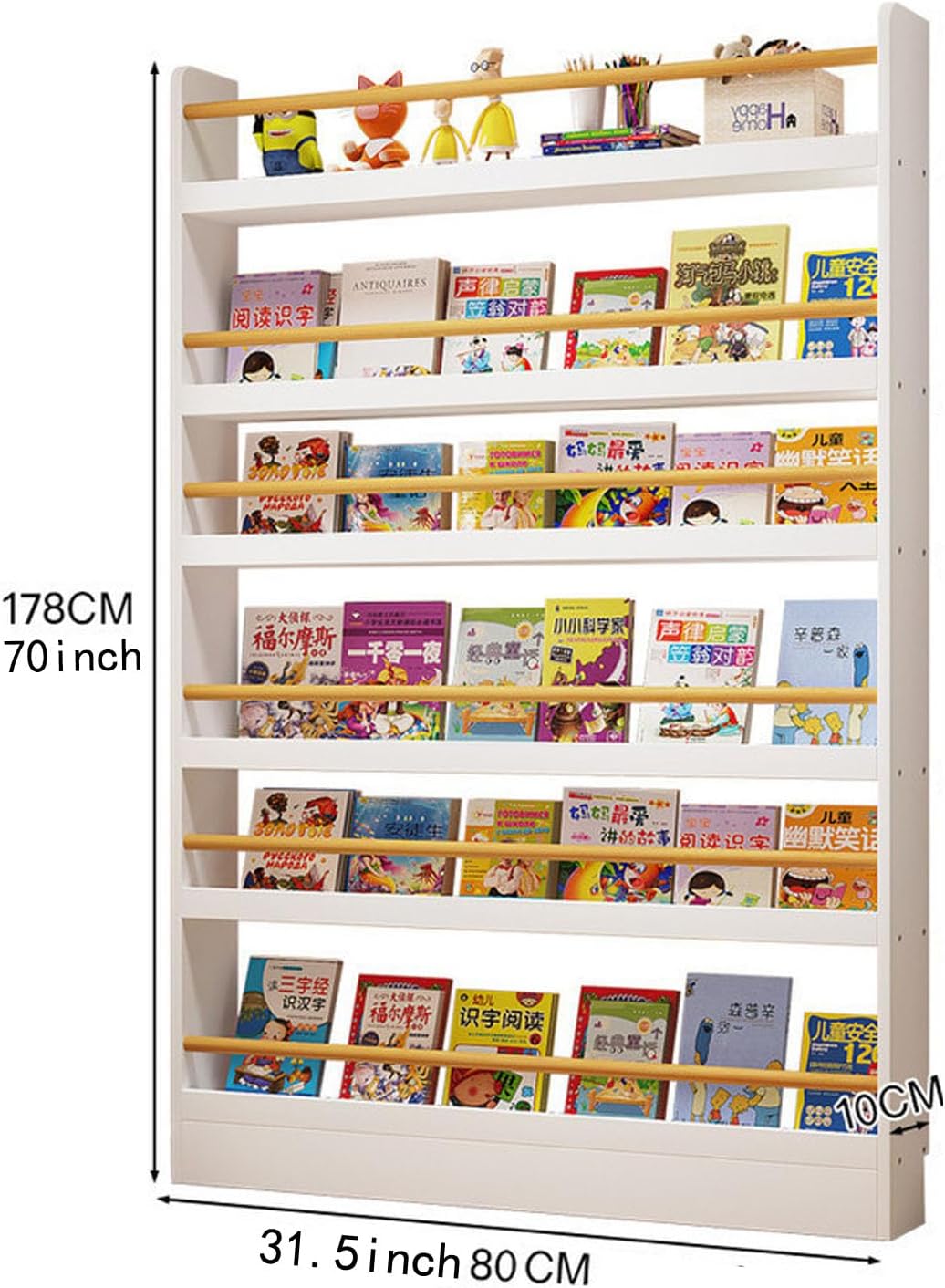 Behind The Door Bookshelf 6-Tier Wooden Behind The Door Storage Cabinet Wall Mount Shelf Easy to Install for Bedroom Kid Room Living Room Library（White）