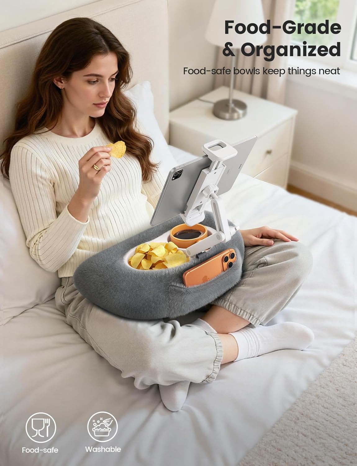 Lamicall Tablet Pillow Stand Holder - [360° Adjustable Arm][Soft & Washable] Kindle iPad Holder for Bed, Kindle Accessories for Reading, iPad Stand with Bowl for 4.7-13" Tablet, E-Reader, iPhone