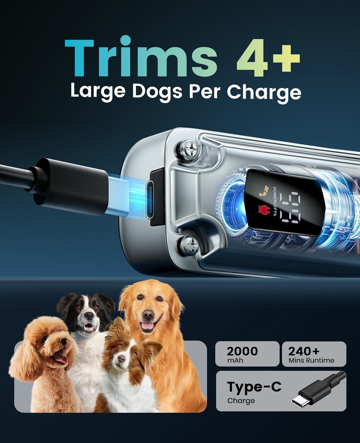 oneisall Dog Clippers for Grooming Thick Hair,Low Noise Dogs Grooming Kit with Detachable Stainless Steel Blade,Dog Shaver for Thick/Matted/Knotted/Fine/Wave/Curly Hair,PC18