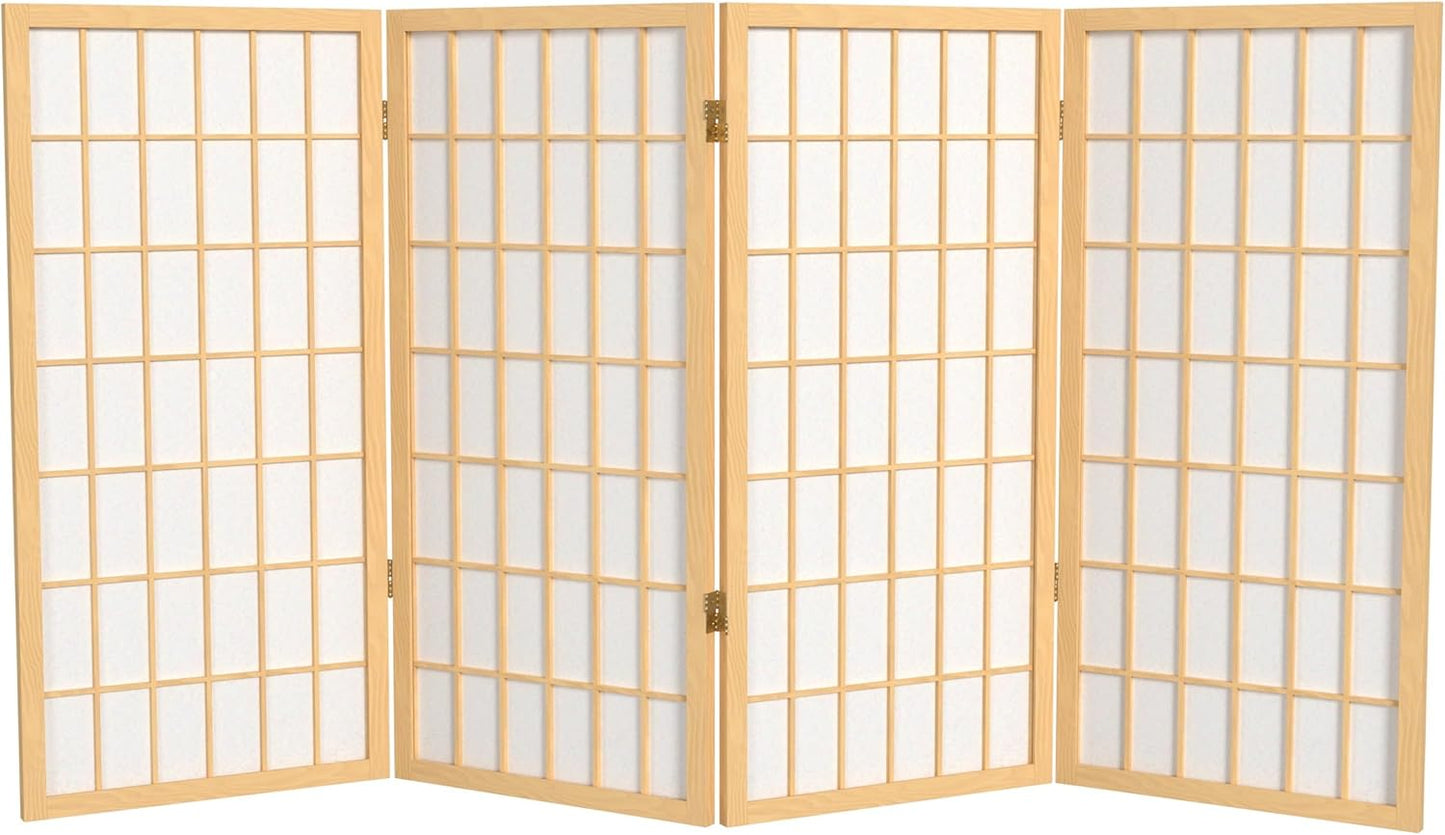 3 ft. Short Window Pane Shoji Screen - Natural - 4 Panels
