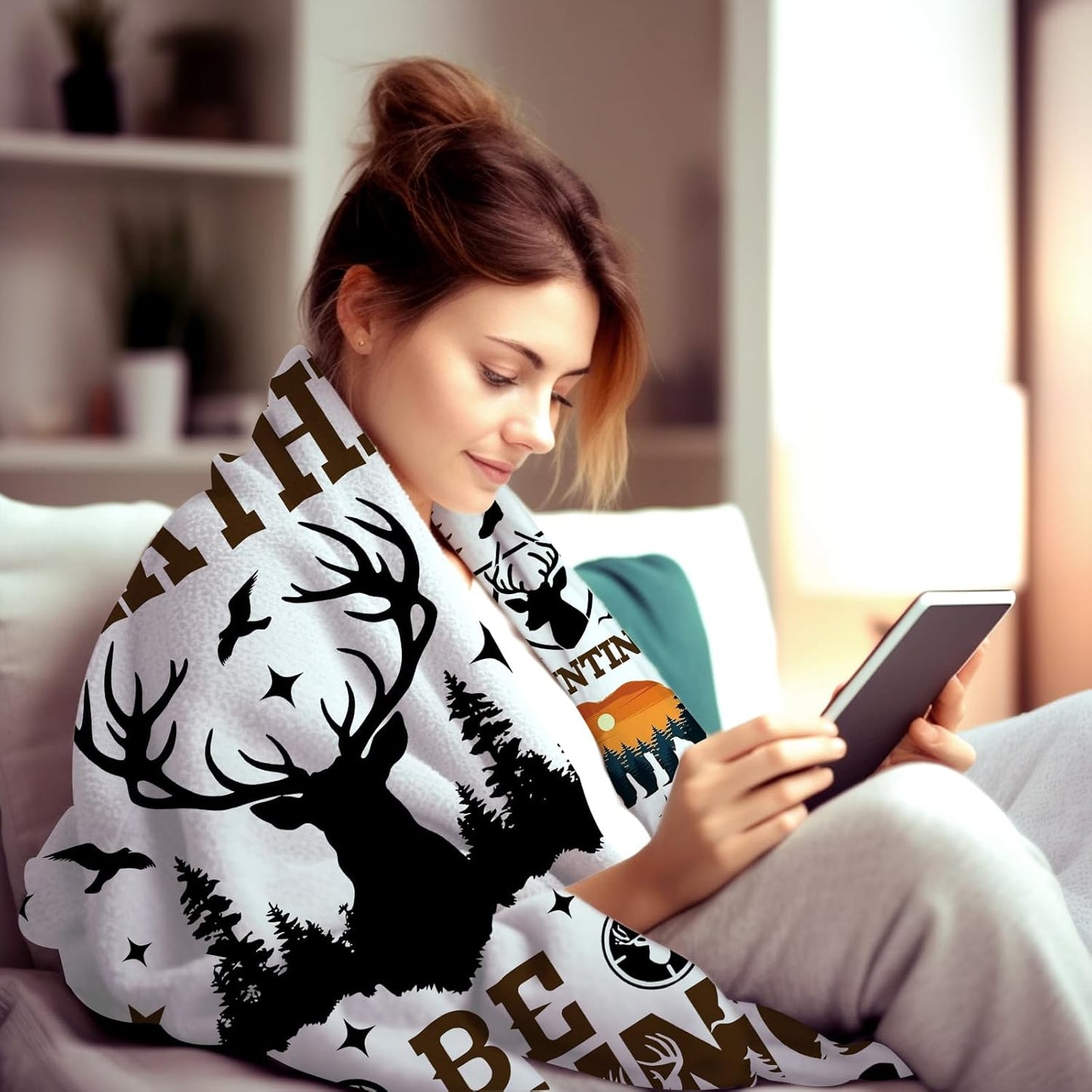 Hunting Blanket Deer Hunter Gifts for Men Husband Women,Hunting Gear Accessories Deer Throw Blankets,Unique Hunter Present for Hunters Dad Boys 60"x50"