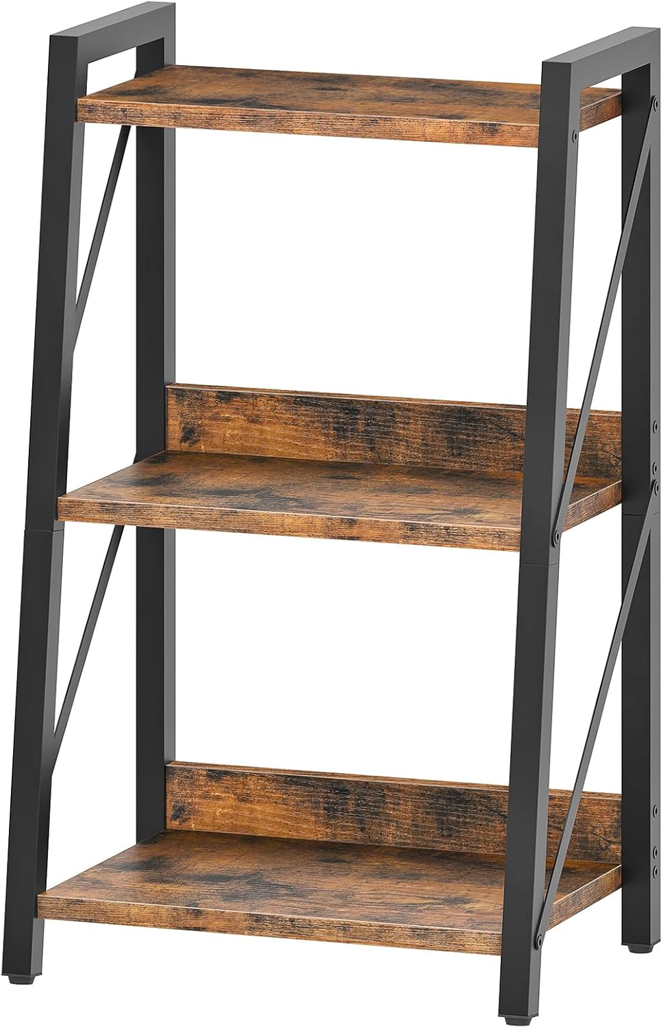HOOBRO Ladder Shelf, 3-Tier Bookshelf, Corner Bookcase, Small Bookshelf with Metal Frame, for Living Room, Bedroom, Home Office, Kitchen, Rustic Brown and Black BF303CJ01
