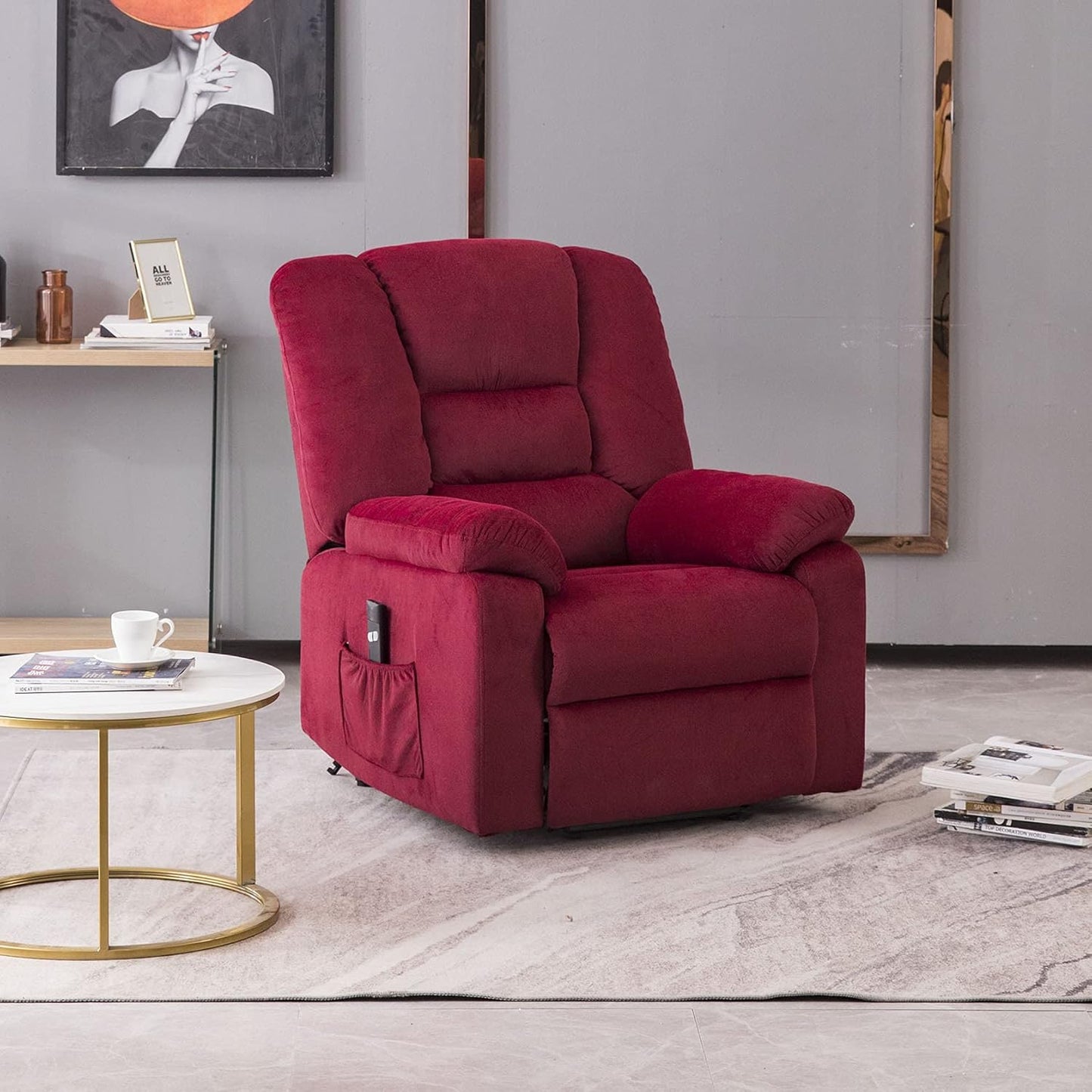 Power Lift Recliner Chair for Elderly - Fabric Sofa Living Room Chair Single Reading Chair with Side Pocket Ergonomic Lounge Chair with Remote Control Home Theater Seat