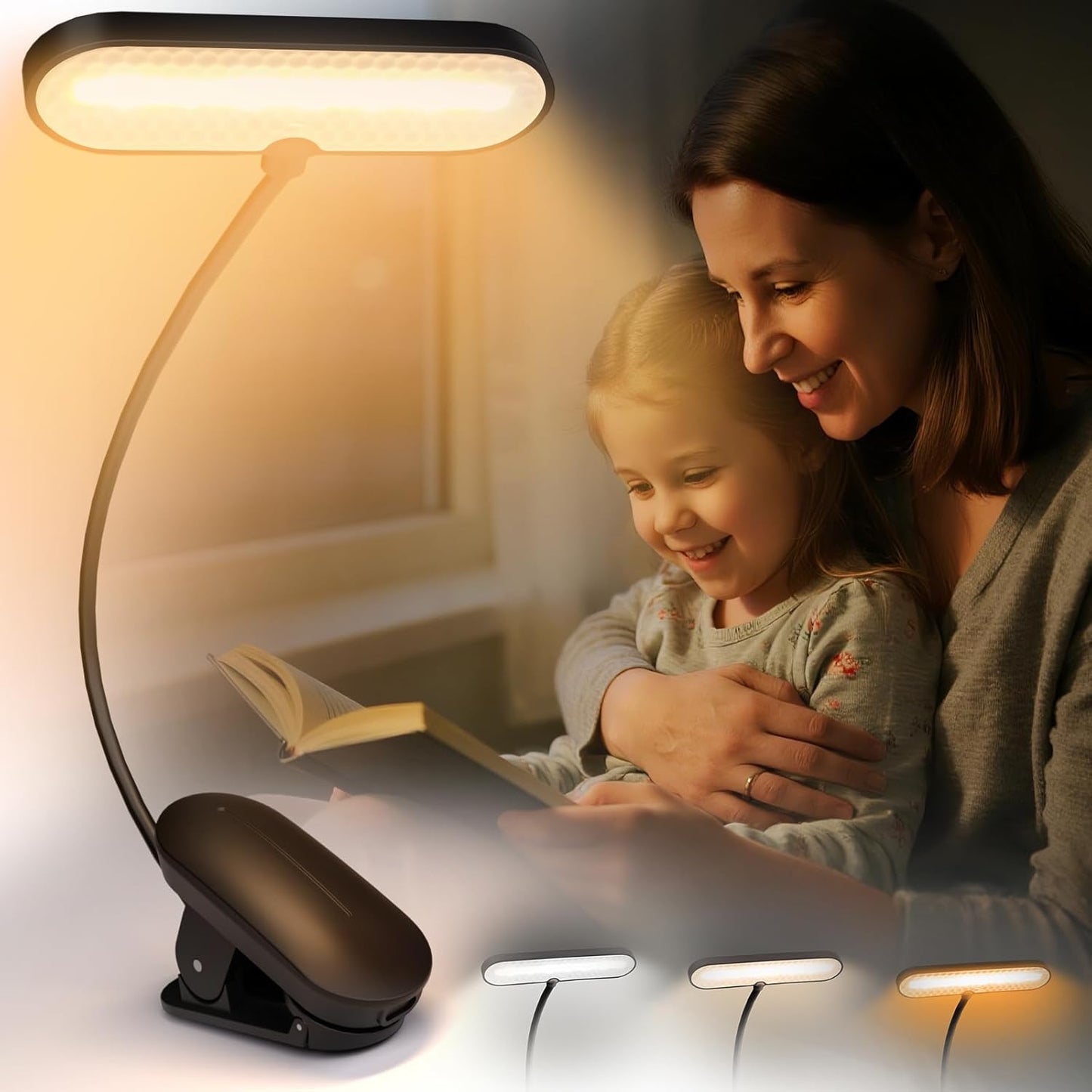 TATAANTY Book Light for Reading at Night- Eye Caring 3 Color Modes&Stepless Dimming LED Book Reading Light,Rechargeable 70 Hrs Lasting Runtime Lightweight Clip-on Book Light for Book Lovers,Deep Black