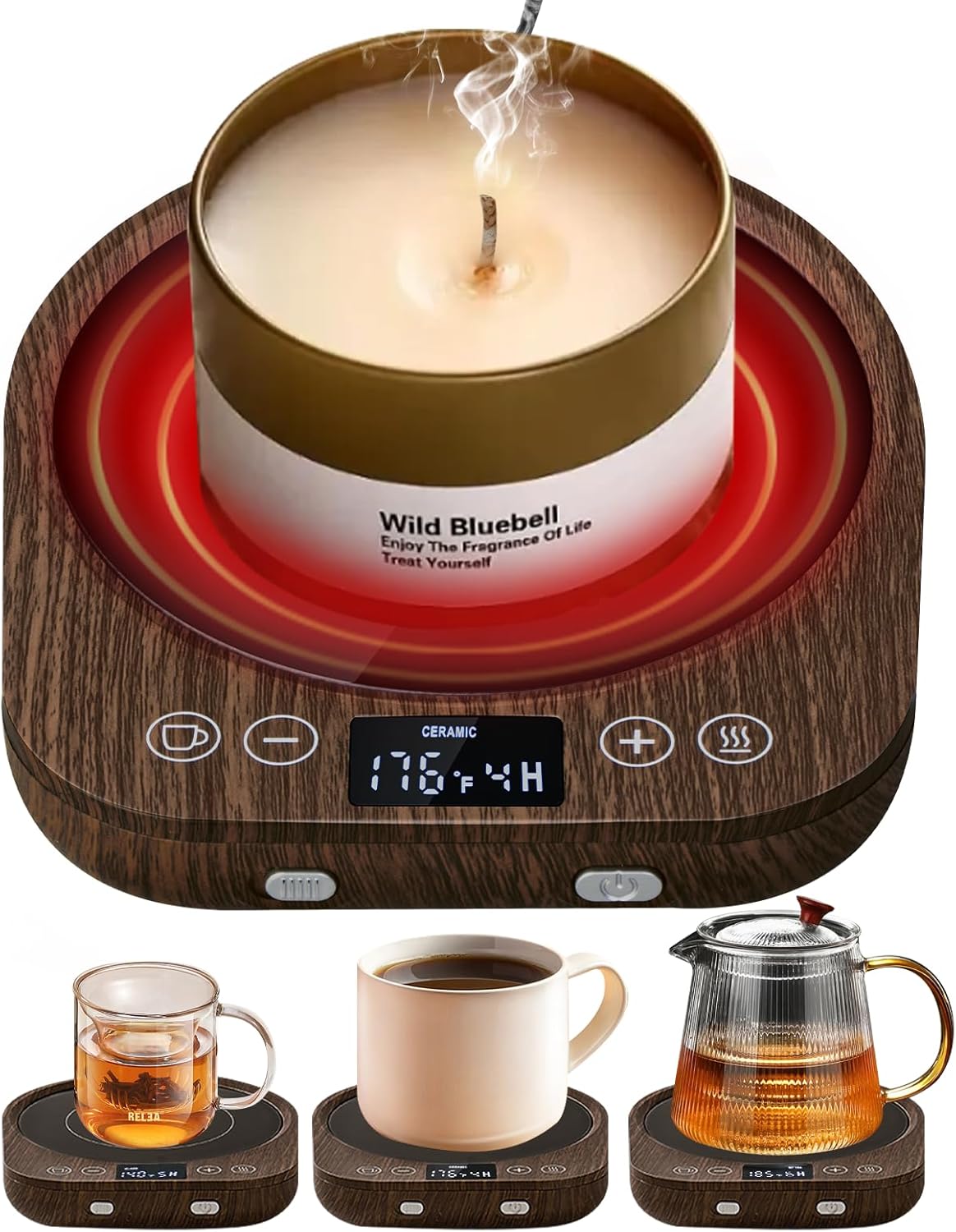 PUSEE Candle Mug Warmer Electric,Auto On/Off Gravity-Induction Coffee Mug Warmer with 9 Temp Settings,1-9 Timer Candle Melter Warmer Beverage Coffee Warmer Practical Portable Warmer for Home & Office