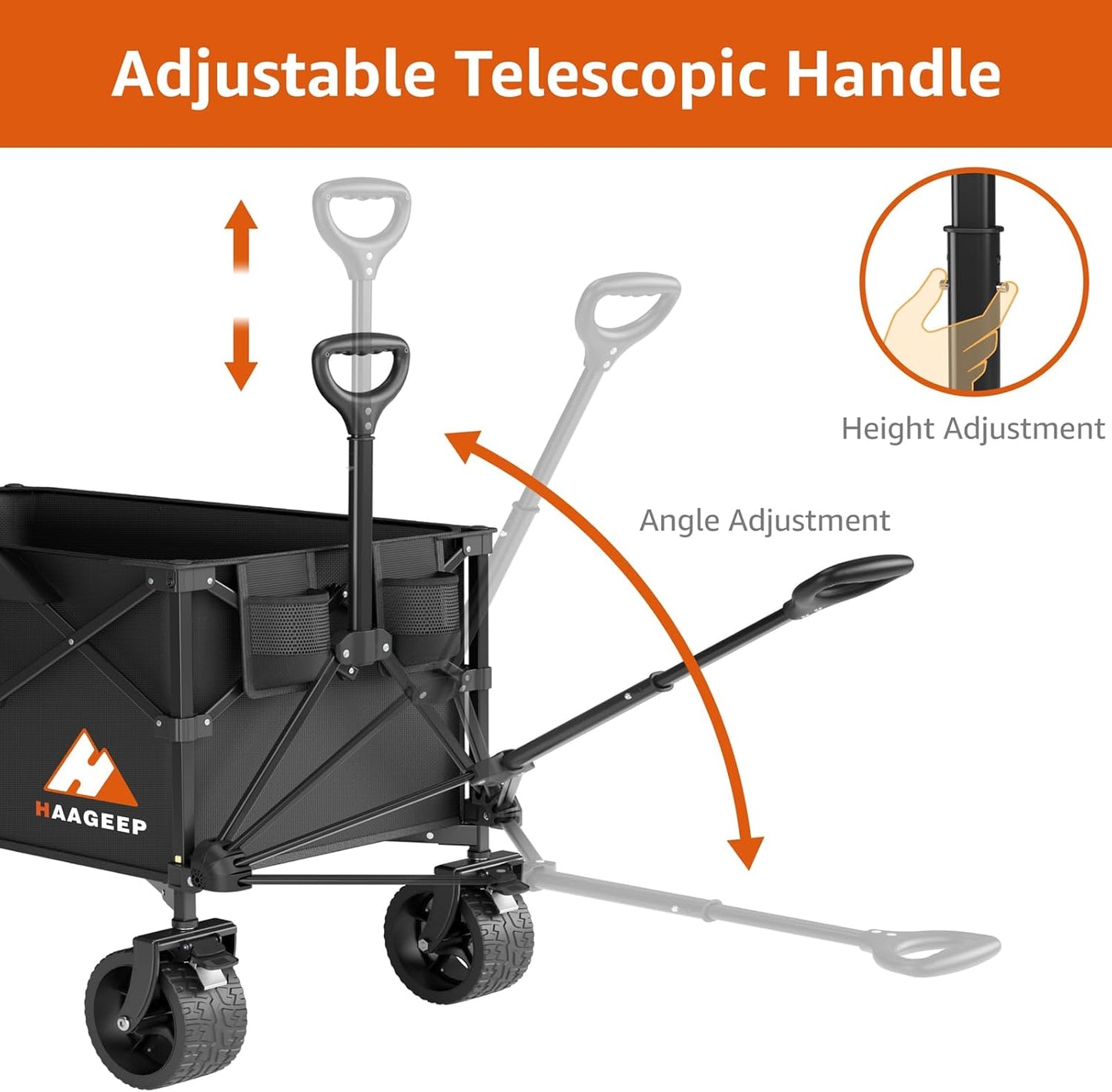 Collapsible Wagon Cart with Wheels Foldable - Folding Utility Heavy Duty Wagons Carts for Grocery Sports Garden Shopping Camping Wheelbarrows (Black200L)