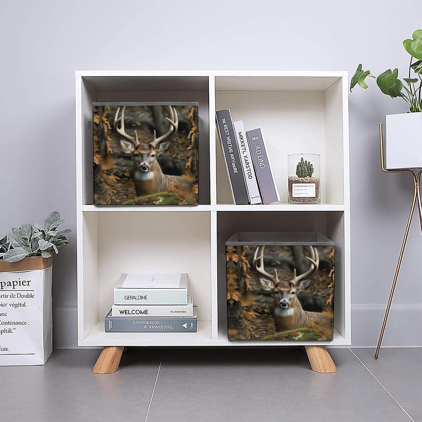 Camouflage Deer Storage Bins with Handles Fashion Large Storage Cubes Sturdy Foldable Storage Boxes Space-Saving Storage Baskets for Home Office Clothes Closet Organizers