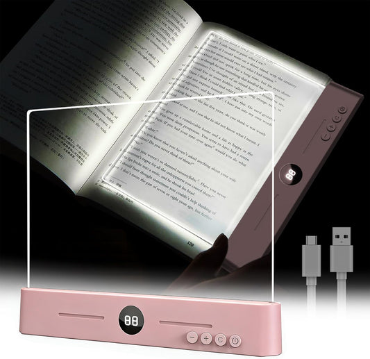 LED Book Light and Night Light 2 in 1, USB Rechargeable Clear Flat Book Light with 3 Colors & Timer, Dimmable Book Lights for Reading at Night, Scratch-Resistant, Eye-Care (Pink)