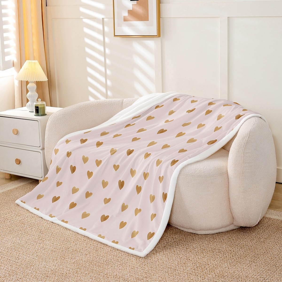 Erosebridal Twin 60"X80" Pink Sherpa Blanket for Girls,Cute Heart Fleece Blanket for Kids Boys Teens Aesthetic Light Pink Bed Couch Fuzzy Plush Throw Pink Preppy Throw Blankets