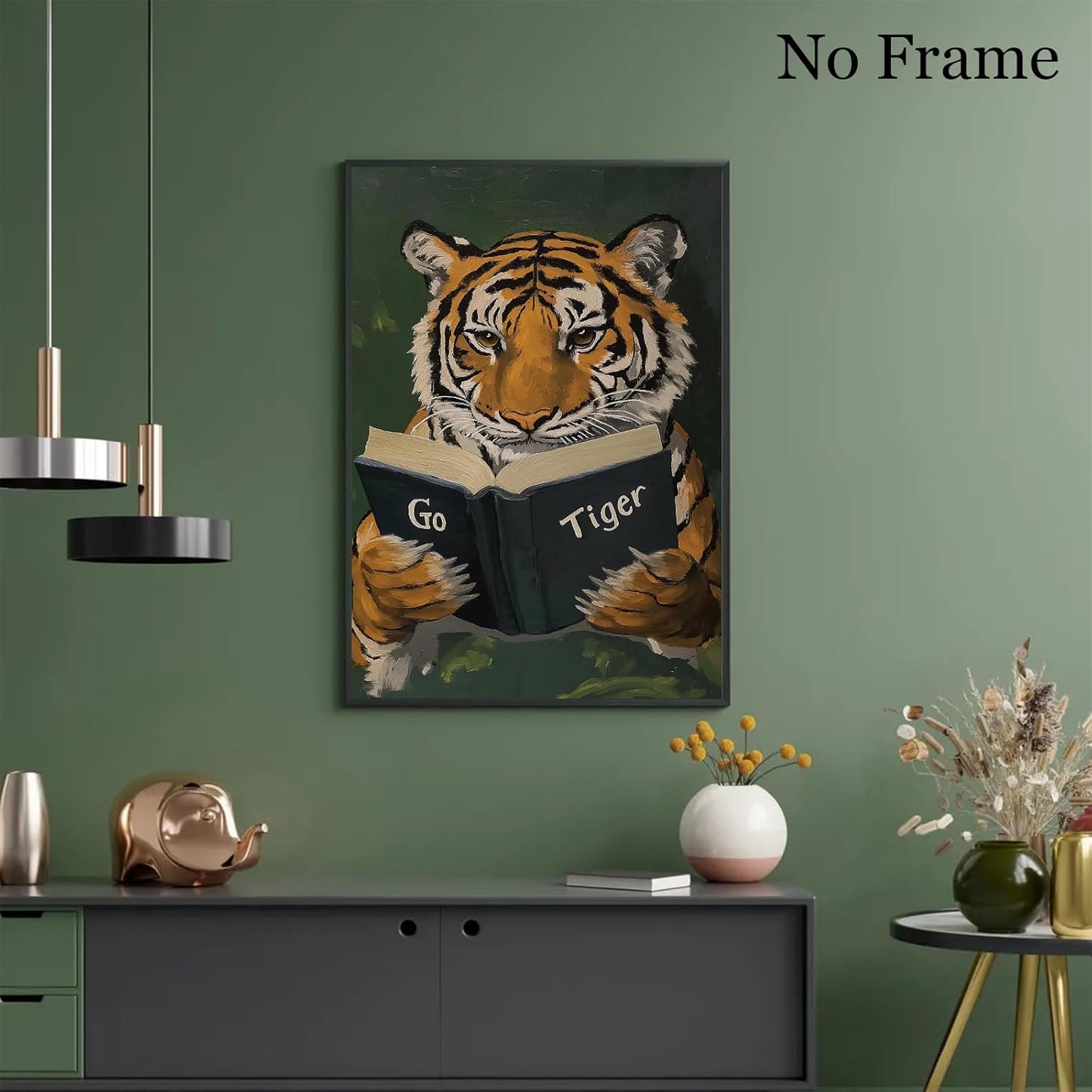 Tiger Canvas Wall Art Retro Tigers Picture Modern Animal Poster Animal Portrait Prints Tiger Reading Picture Vintage Wildlife Prints Trendy Animals Canvas Aesthetic Vintage Poster 16x24inch Frameless