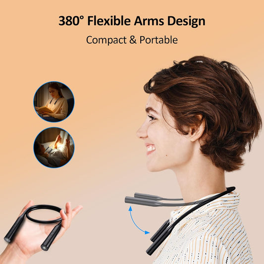 fansitc 2 Pcs LED Neck Reading Lights, Book Light for Reading in Bed, 3 Colors, 3 Brightness Levels, 380° Rotating Neck Light Rechargeable, 80 Hrs Runtime for Reading, Knitting, Crafting, Repairing