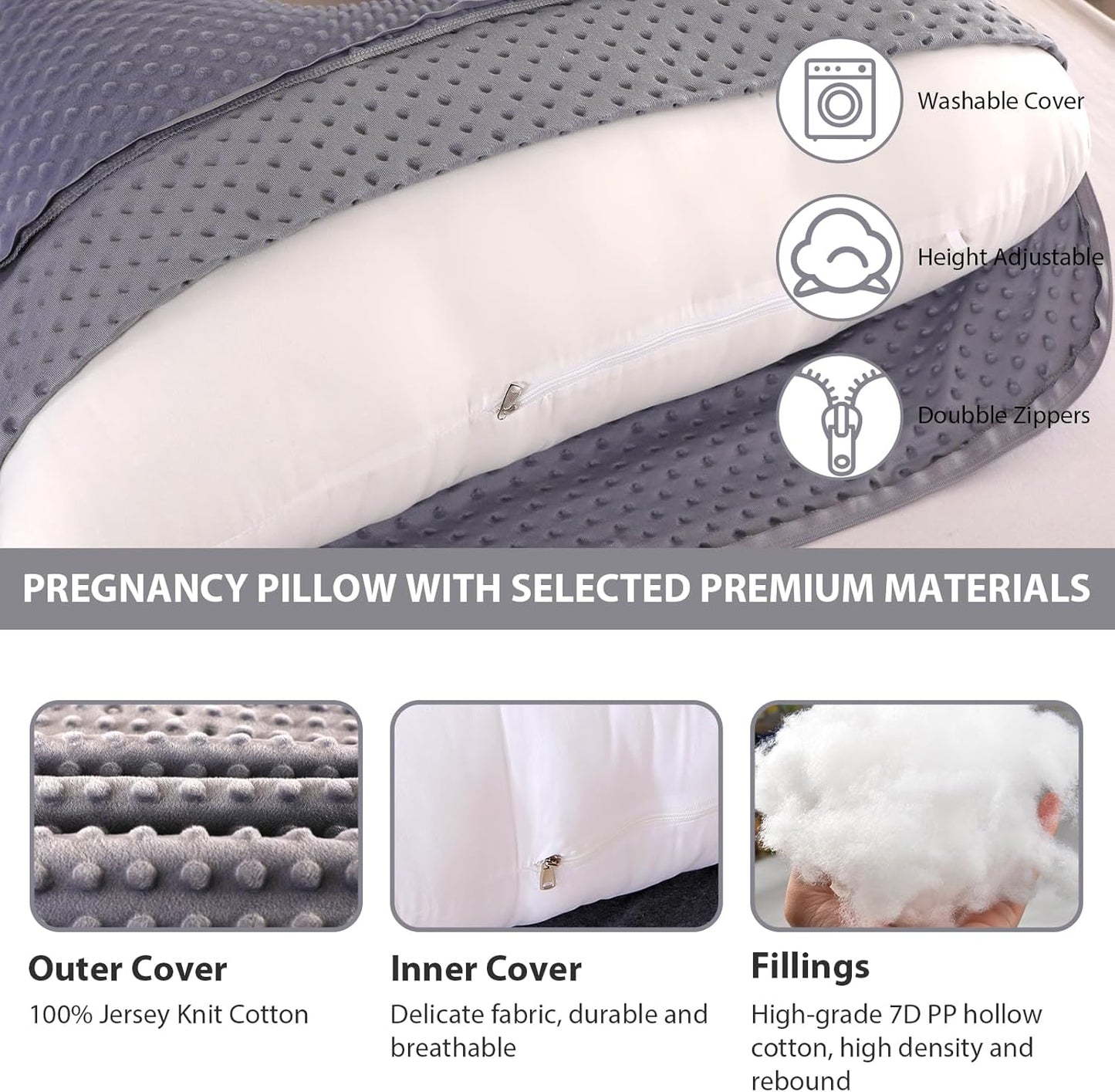 Elover Pregnancy Pillows,U Shaped Full Body Maternity Pillow with Removable Cover,Support for Pregnant Women,57 Inch Pregnancy Pillows for Sleeping,Black Grey Velvet Cover