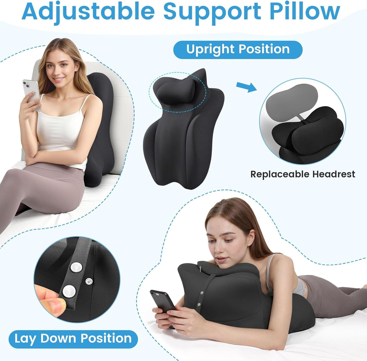 LiveGo Memory Foam Wedge Pillow, Multi-Position Support Pillow for Adults, Ergonomic Prone Pillows with Removable Cover for Sleeping, Reading, Acid Reflux, Back,Neck, Legs Elevation