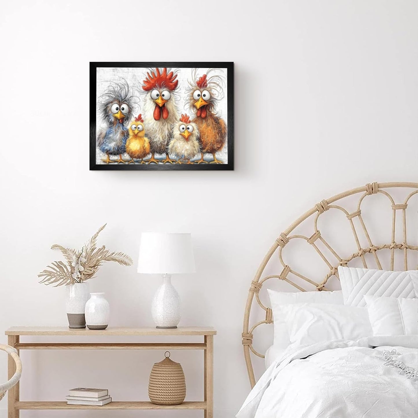 Black Frame Funny Chicken Canvas Wall Art Rooster Portrait Pictures Decor Rustic Animal Painting Home Modern Artwork Decorations Framed for Kitchen Living Room Bedroom Bathroon Office 12 x 16 inch