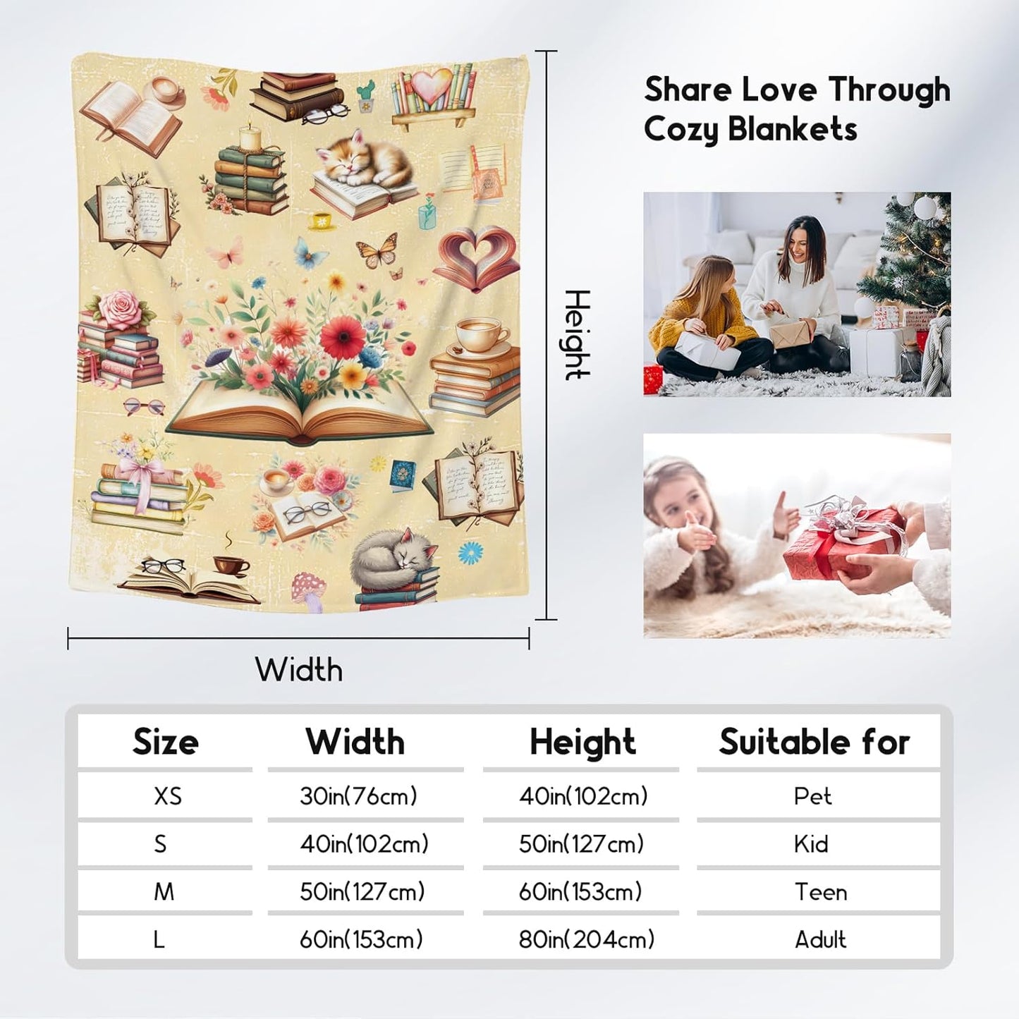 Blanket for Girls, Book Blankets, Book Lovers Gifts for Kids Women Adults, 60"x80" Cozy Plush Throw for Library Nap Bedroom Living Room