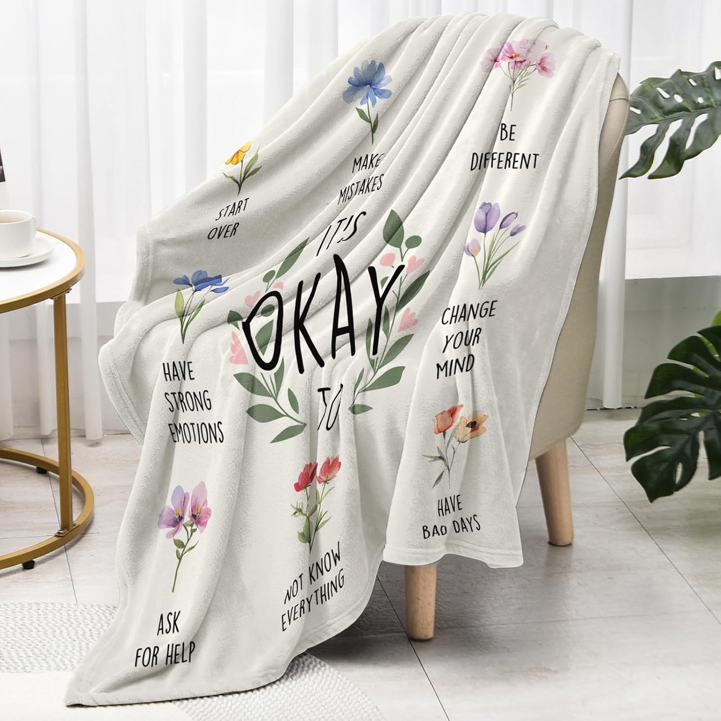 Inspirational Birthday Gifts for Women, Encouragement Gifts for women, Stress Relief, Mental Health, Christian Motivational Gift for Her Female, Positive Affirmation Blanket with Flowers 50'' x 60''