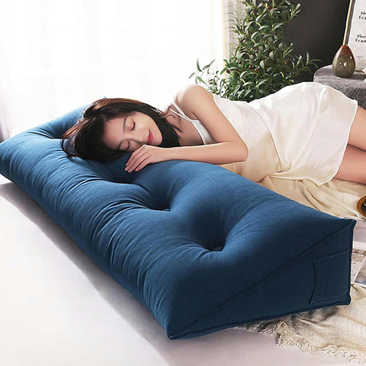 Modern Wedge Bed Pillow, Triangular Headboard Backrest Cushion with Removable Cover and Two Large Side Pockets, Breathable Triangular Wedge Pillow Positioning Support Reading