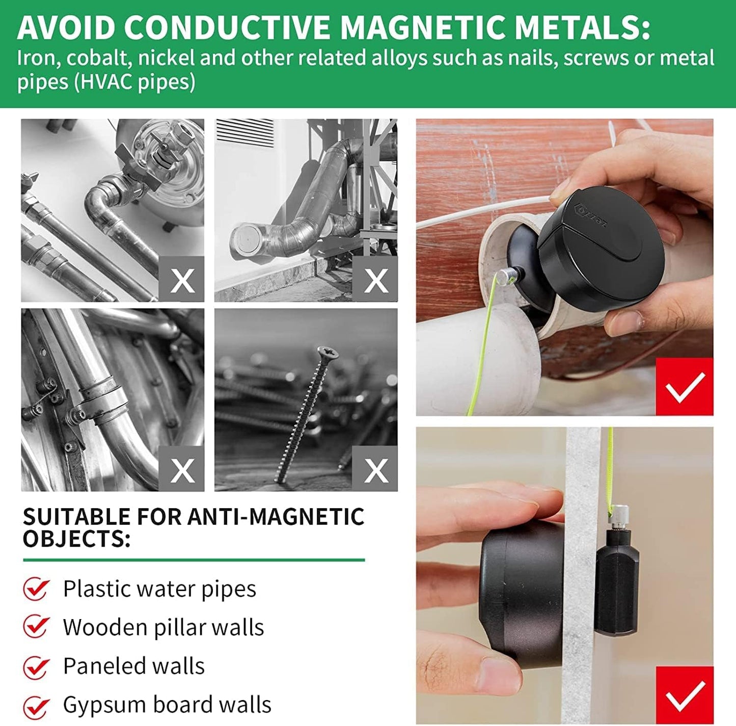 Zezzo Magnetic Wiremag Puller,Wire Puller Tool,Fish Tape Wire Pulling System,Wire Cable Wire Fishing Tools Coaxial Electrical Fish Tape Pull Push Kit Behind Indoor Home Office Outdoor Garden Walls