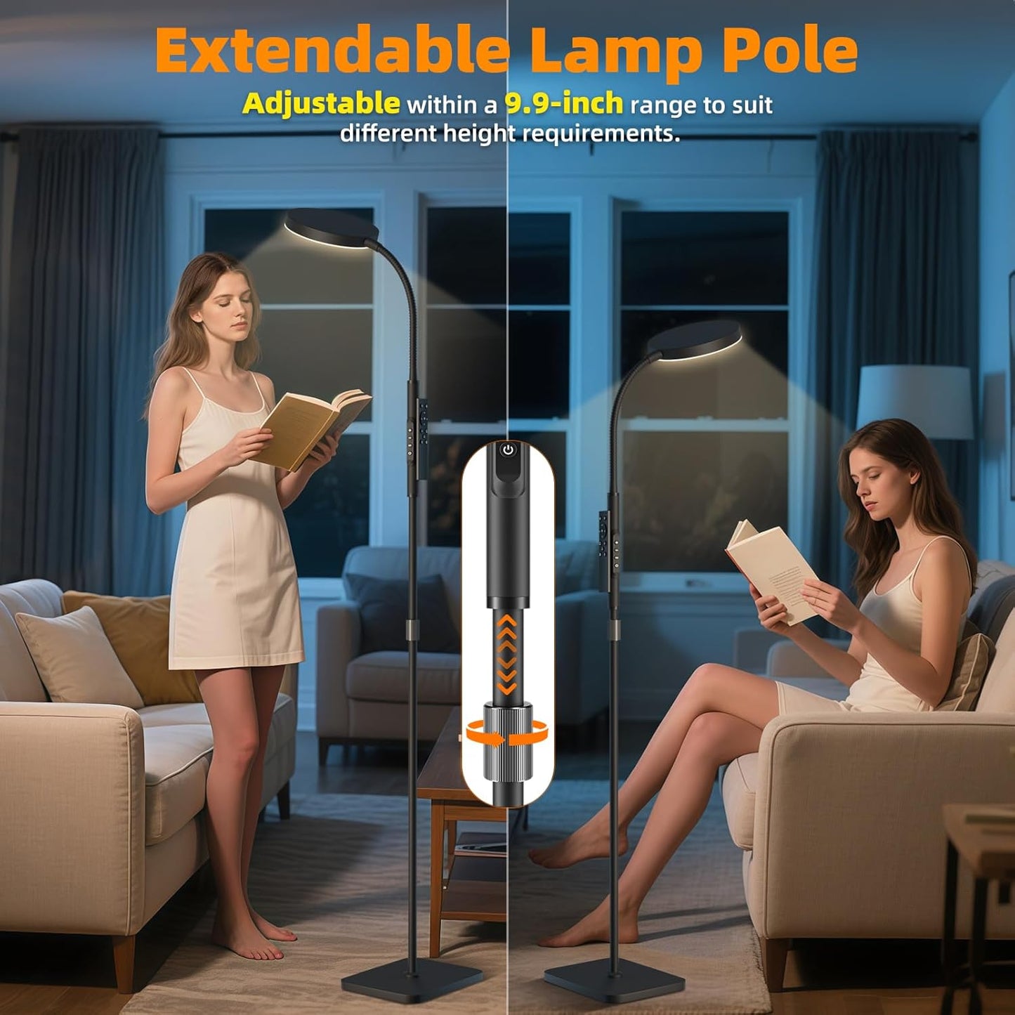 Floor Lamp, Adjustable Height Floor Lamps for Living Room Bedroom, 120 LED Super Bright Standing Lamp Remote Control Dimmable Gooseneck Tall Stand Reading Lamp for Office Craft, Black-RGB