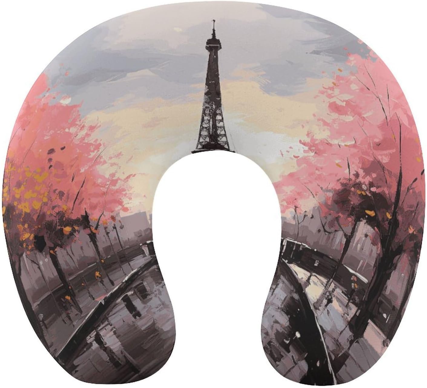 Oil Painting Paris Eiffel Tower Neck Pillow Memory Foam U Shaped Pillows Portable Pillows for Shoulder Travel Head Support Pillow with Concealed Zipper for Airplane Car Home Office