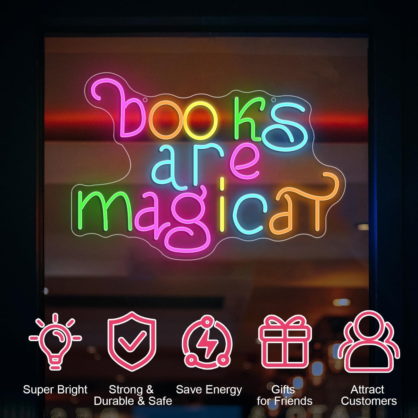 Funny Books Are Magical Neon Sign, Teacher Reading Appreciation Neon, Cute Book Lover Neon Gifts, Suitable For Library Classroom Bedroom Library Study Room Hostel Backdrop Lights Wall Hanging Decor