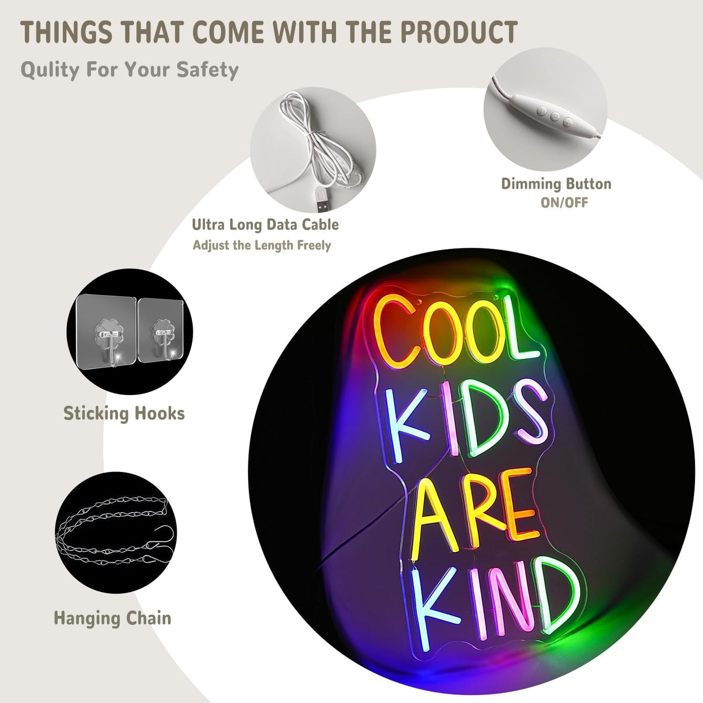 Cool Kids Are Kind Neon Sign for Classroom Colorful Letter Neon Lights Classroom Decor Reading Neon Light Sign for Bedroom Library Kids Room Study Room Decoration