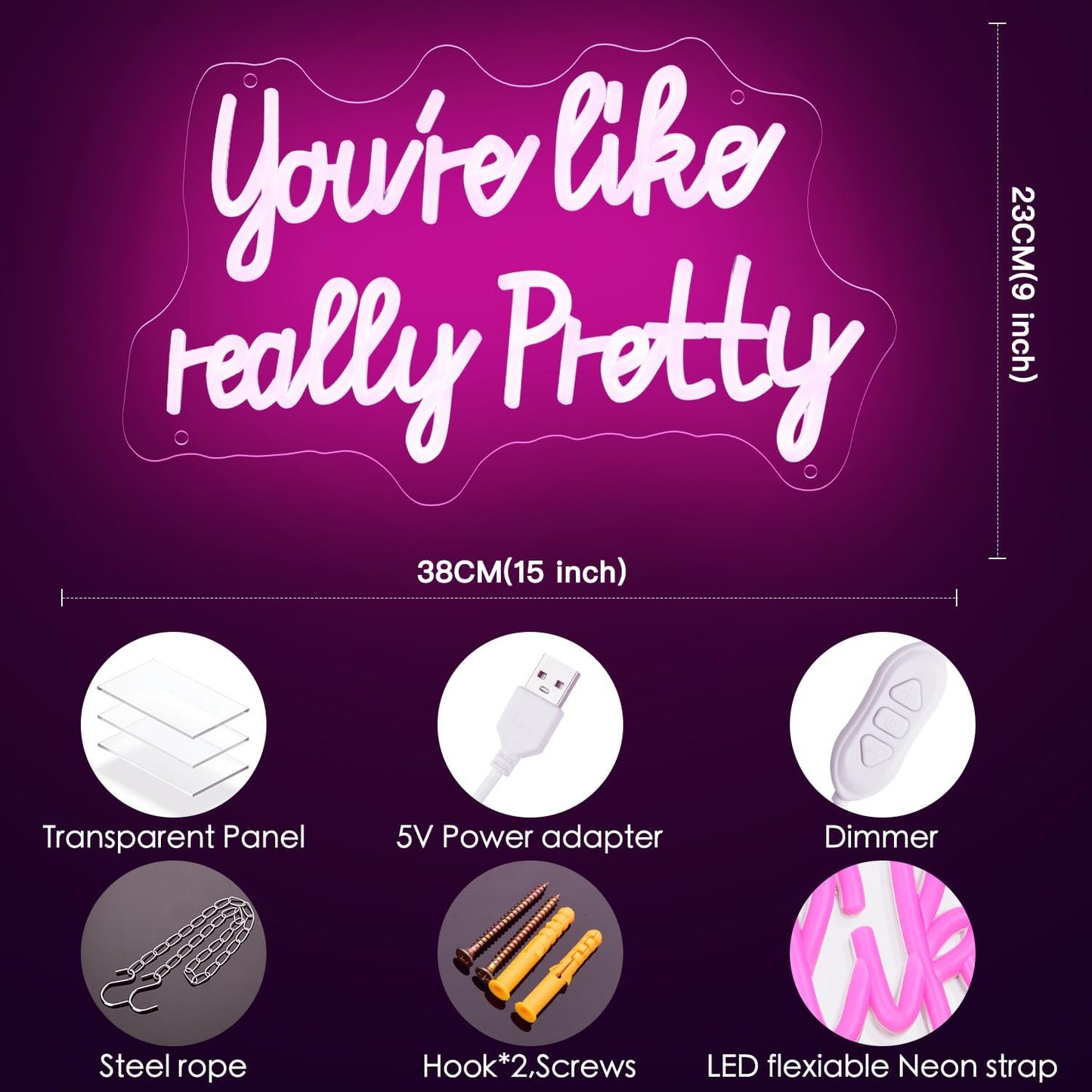 You like really pretty Neon Sign for bedroom wall,Pink led sign for wall decor with USB Power and Dimmer Switch,15 * 9 inch neon signs for room decor