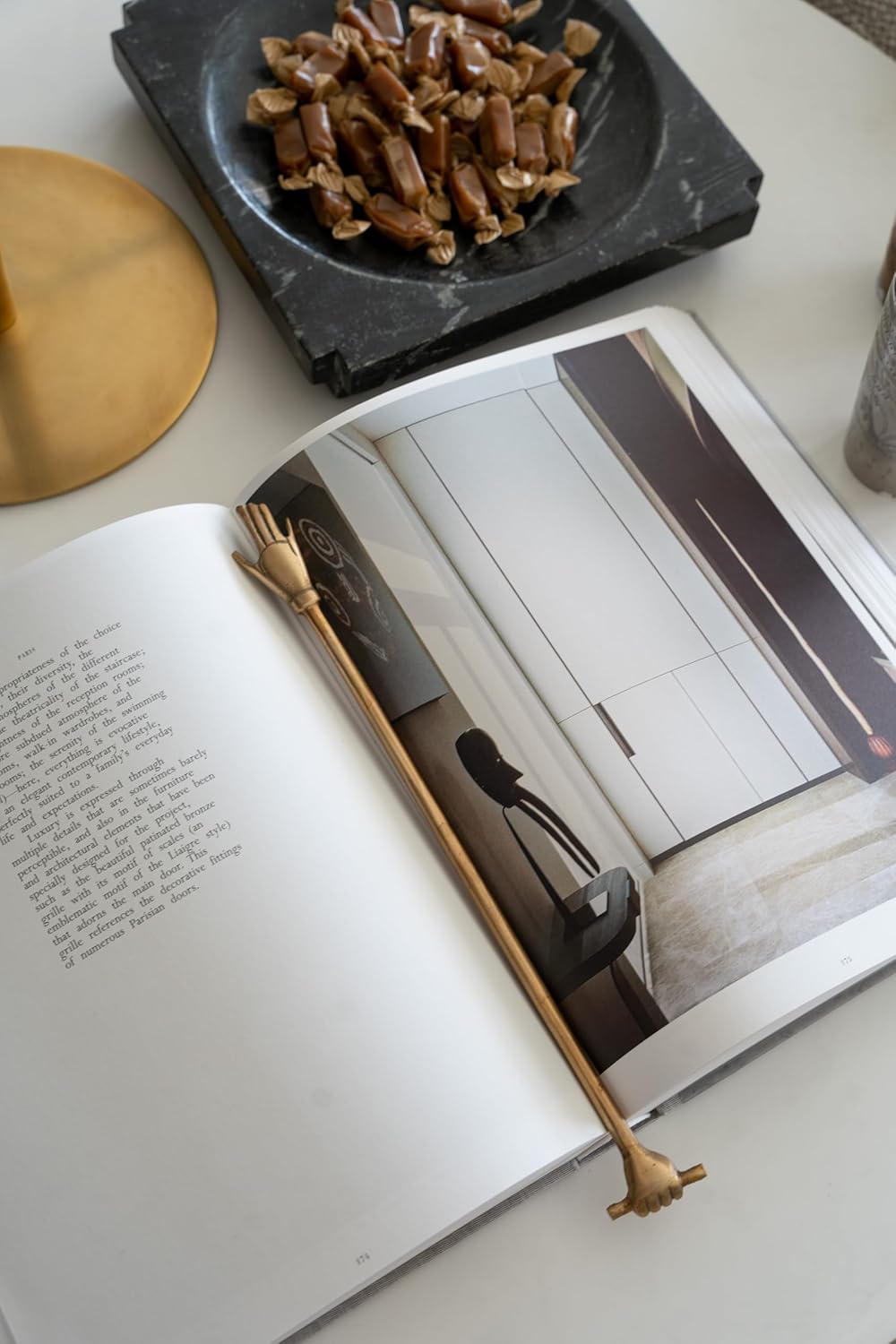 Harper Hand Book Mark — by Alice Lane Home Collection — Crafted Entirely from Brass — Styles Well in Spine of a Book — Reading in Bed — Home Decor