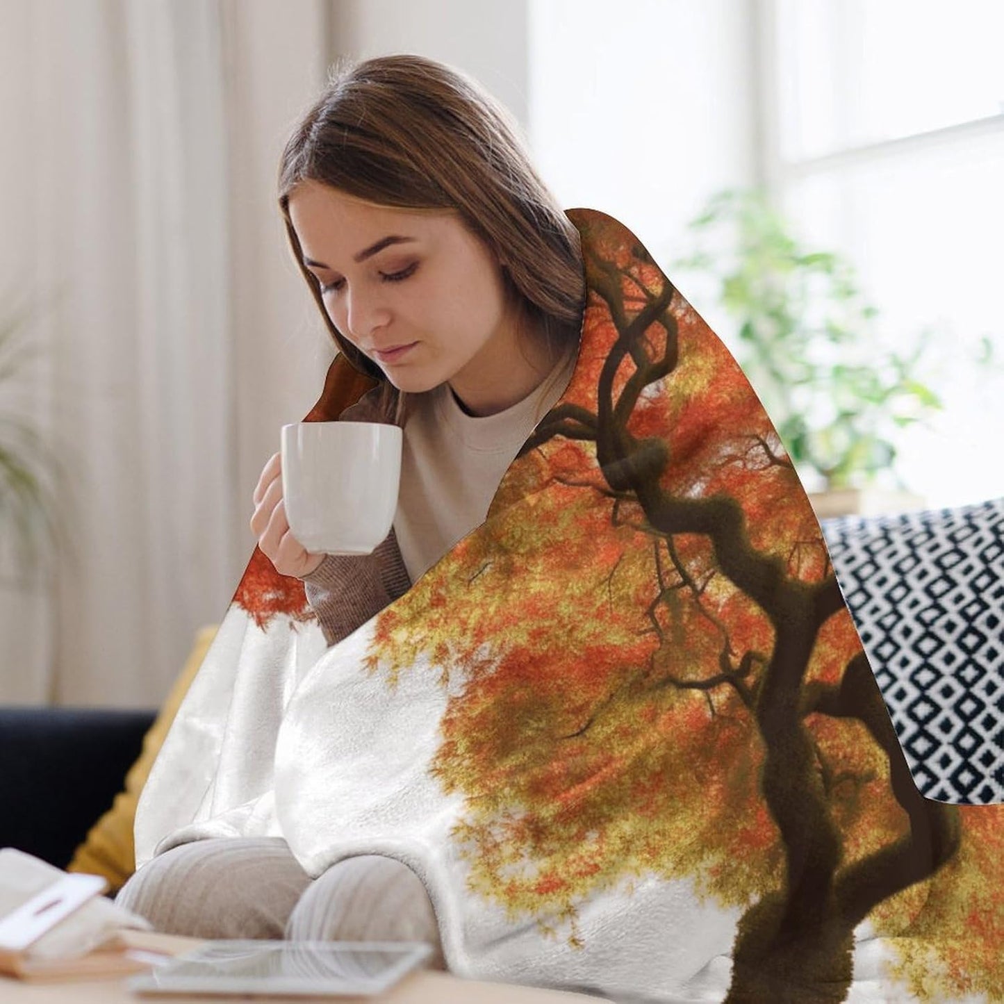Maple Tree Throw Blanket for Couch Super Soft Warm Lightweight Throw Blankets Cozy Flannel Bed Blanket Cute Decorative Blankets for All Seasons Home Decor Gift 40"*50" （100 * 130cm）