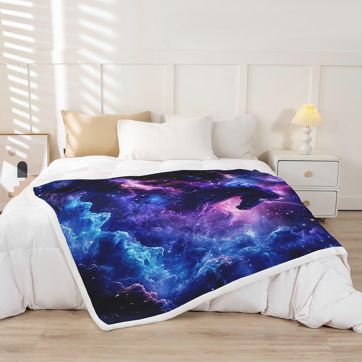 Unicorn Blanket Purple Blue Galaxy Throw Blanket 90"x90",Cute Dreamy Horse Fleece Blanket Cartoon Magical Animal Bed Blanket,Unicorn Bedroom Decor for Girls Sofa Couch Travel Camping Decor