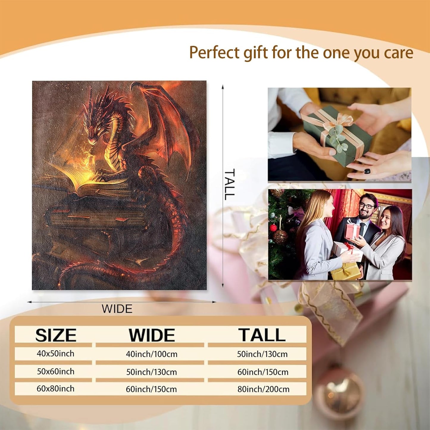 Fantasy Red Dragon and Magic Book Theme Blanket Gifts for Women Girls, Soft Warm Lightweight Flannel Throw Blankets for Living Room Home Sofa Travel Decor 50" x 60"