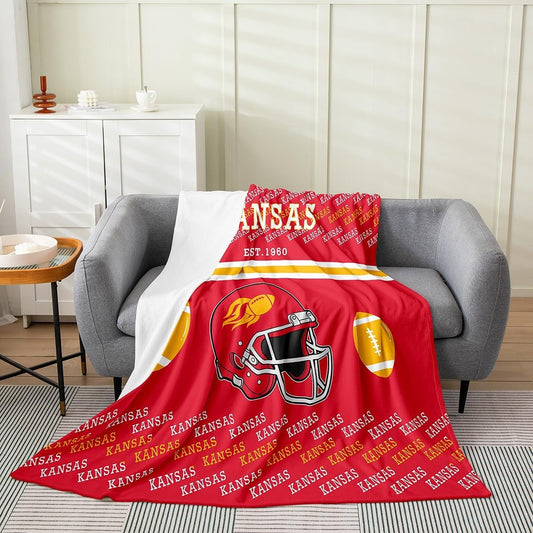 Feelyou American Football Fleece Throw Blanket Kansas Flannel Blanket Plush Fuzzy Football City Gift for Bed Couch Chair Living Room Twin 60"x80" Bedroom Decor