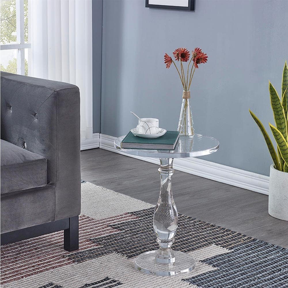 LIKENOW Acrylic End Table,Acrylic Side Table,Modern Nightstand with Clear Small Round Top and Solid Post for Living Room,Bedroom and Lobby 15.7x15.7x19.5 High inches