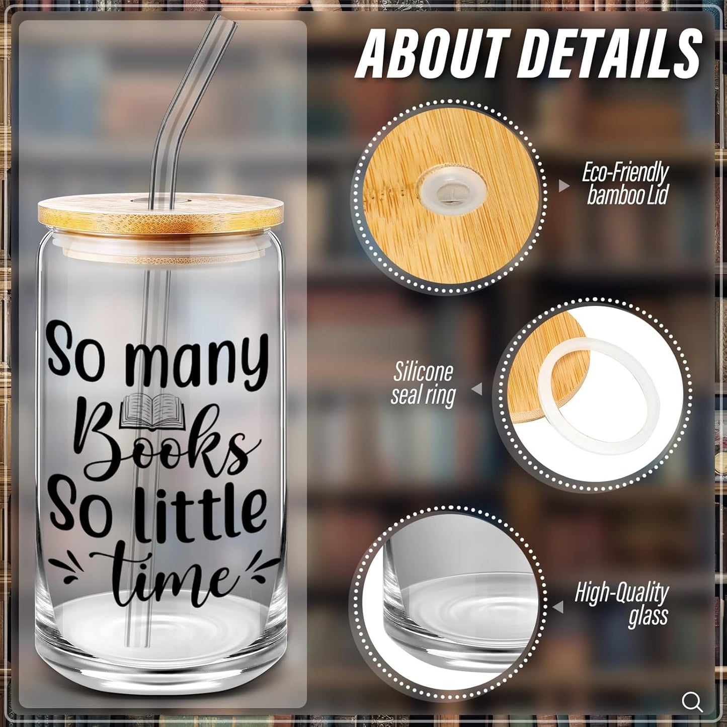 6 Pack Book Lover Gifts Book Club Gift 16 oz Reading Glass Drinking Tumblers Cups with Lids Straws Employee Appreciation Gifts for Librarian Bookworm Bookish Reader Teacher Team Coworker Staff
