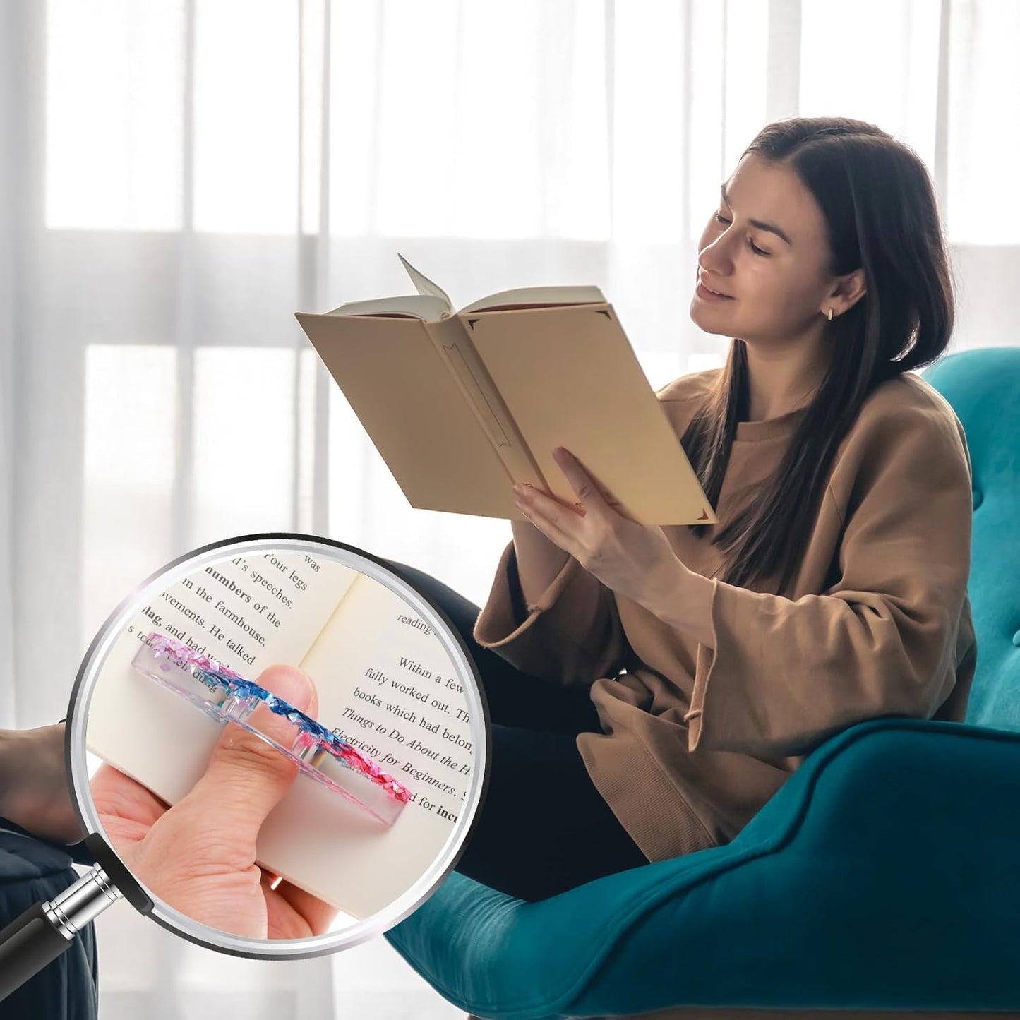 TIESOME 2 Pcs Thumb Book Page Holder for Reading, Glitter Dimond Thumb Ring Page Holder Resin Book Opener Thumb Bookmark Reading Accessories for Birthday Thanksgiving Party Wedding Gifts